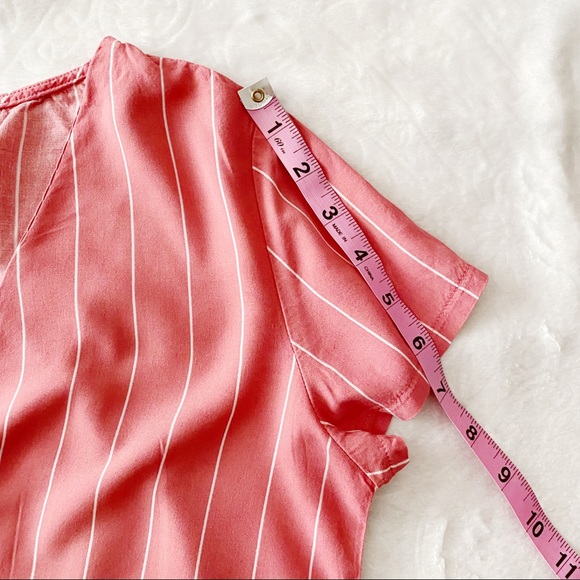 Pink & White Stripe Button Down Tied Waist Crop Top - Picture 7 of 8